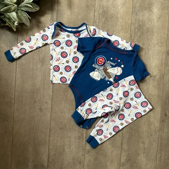 Chicago Cubs Baby Boy Clothes 3 Piece Mix Match Outfit Set- Pajamas & Bodysuit - Picture 14 of 16